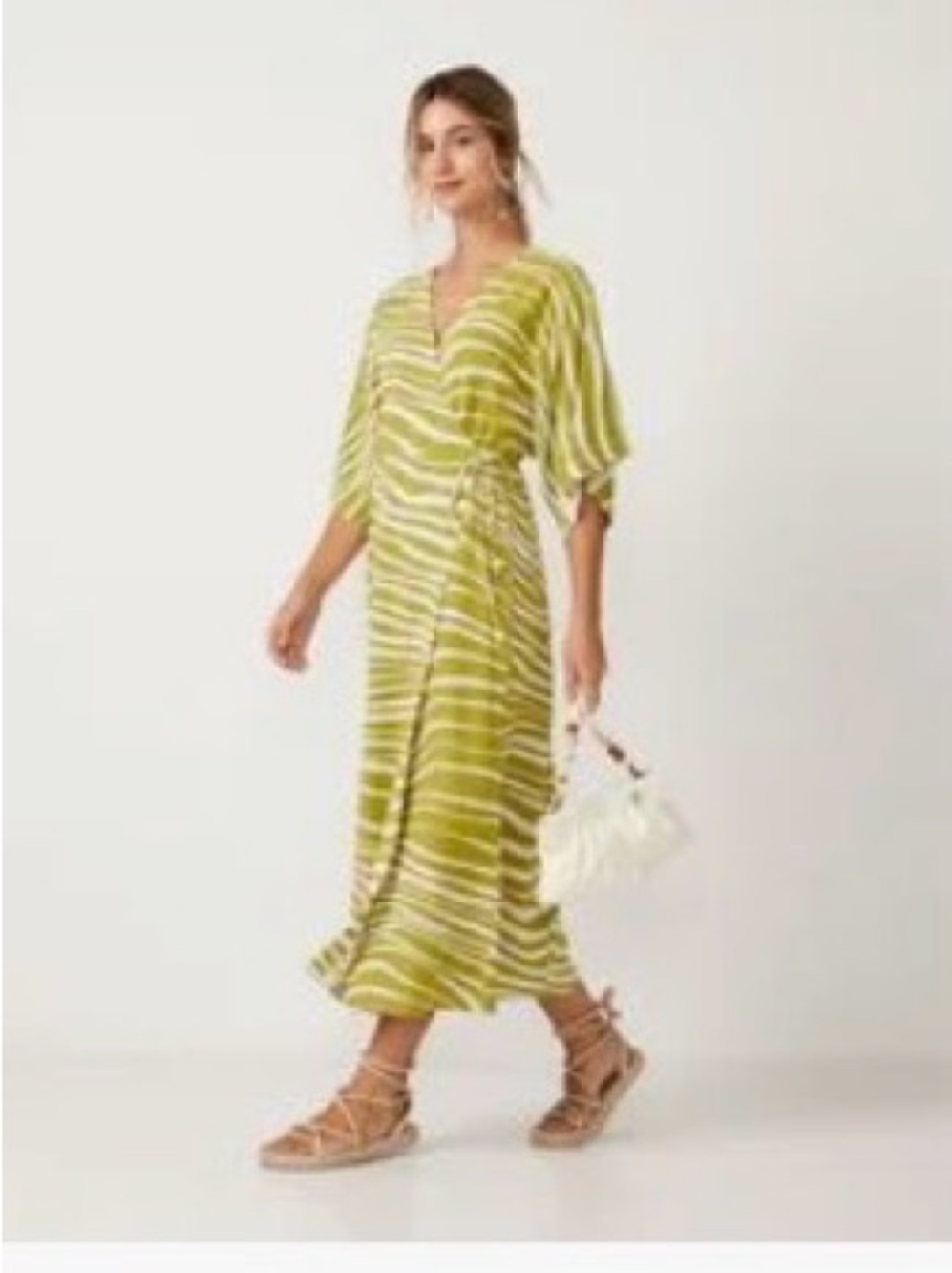 Olive & White Striped Wrap Midi Dress